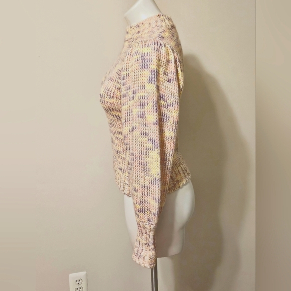 All in Favor Pink and Yellow Cowl Neck Sweater with Chunky Knit - Picture 2 of 10